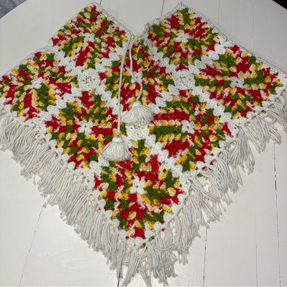 Granny square shawl, Vibrant Crocheted with Tassels